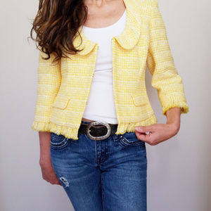 Loft Yellow/White Tweed Jacket Size 6 NWT